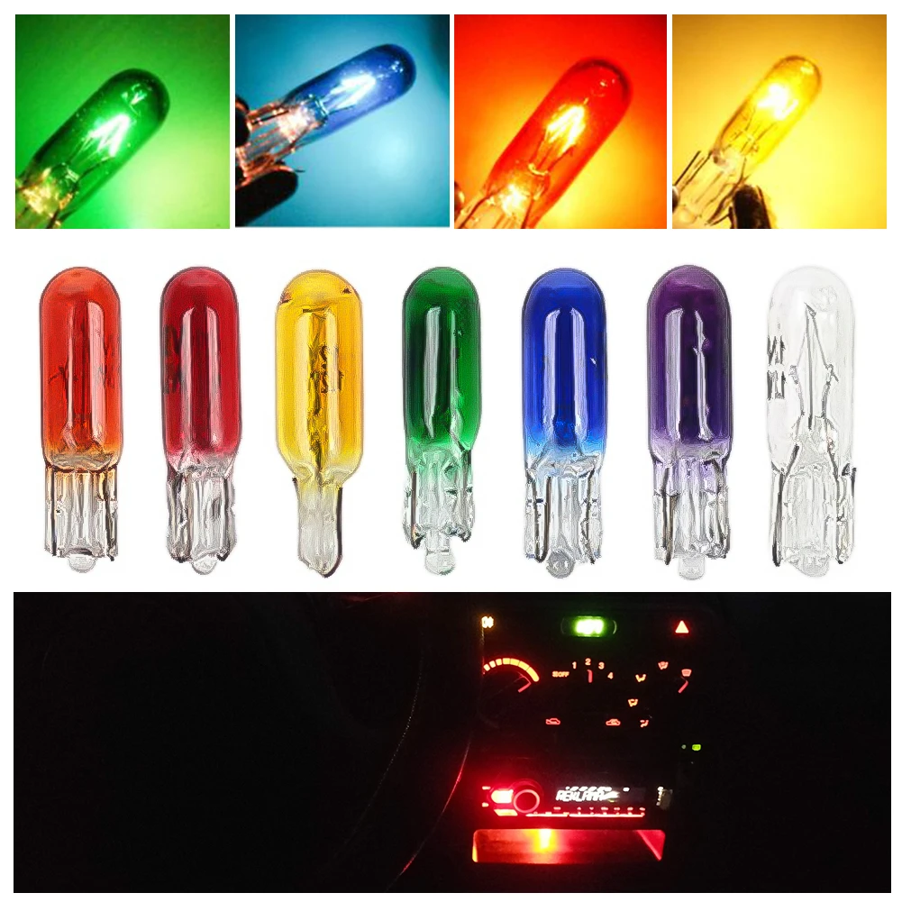 10Pcs W2W T5 12v 1.2w Car Halogen Lamp Instrument Lights Dashboard Bulb Blue/red/amber/yellow Auto Interior Light Car Styling