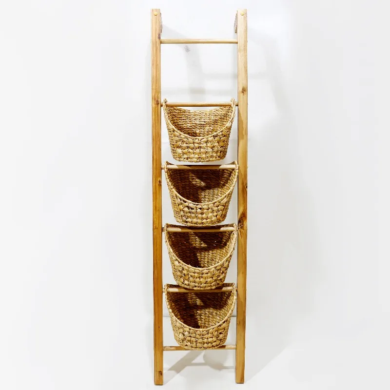 Newspaper forged wood water hyacinth display rack Magazine rack Indoor multi-layer floor storage rack