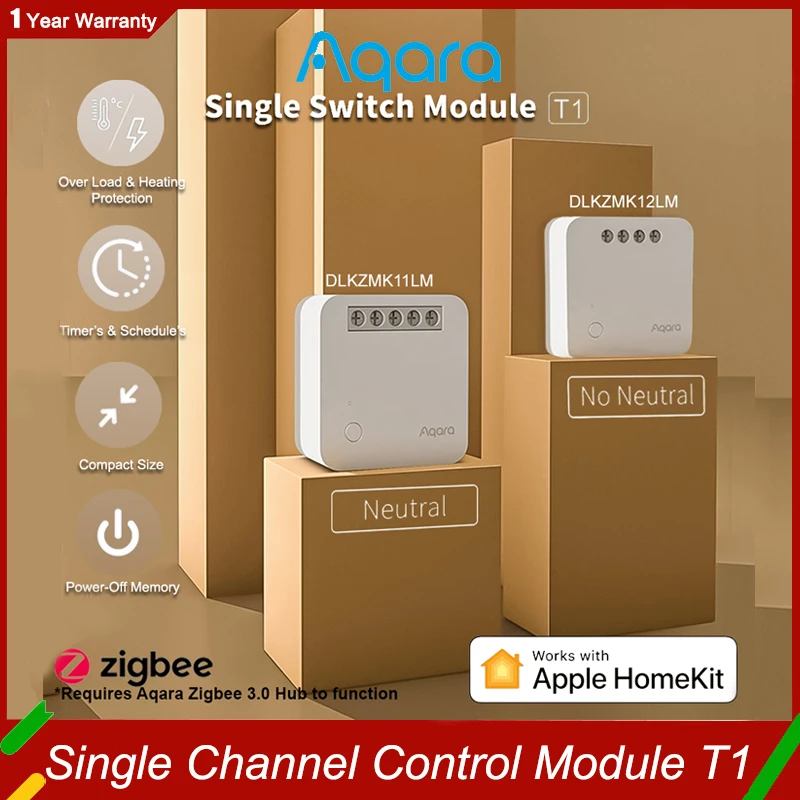 وحدة تحكم قناة واحدة جديدة من Aqara T1 مع/غير محايد مع جهاز تحكم عن بعد Zigbee3.0/توقيت/تأخير مفتاح الربط الذكي Homekit