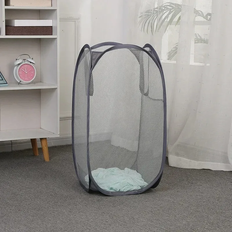 Large Capacity Foldable Dirty Clothes Basket Mesh Bathroom Storage Bucket Portable Organizer for Laundry