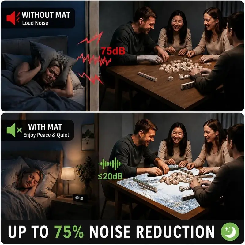 VIKAMA Xmas Mahjong Table Mat Anti-Slip Shock Absorbing Game Pad for Winter Gathering Indoor Leisure Home Decor