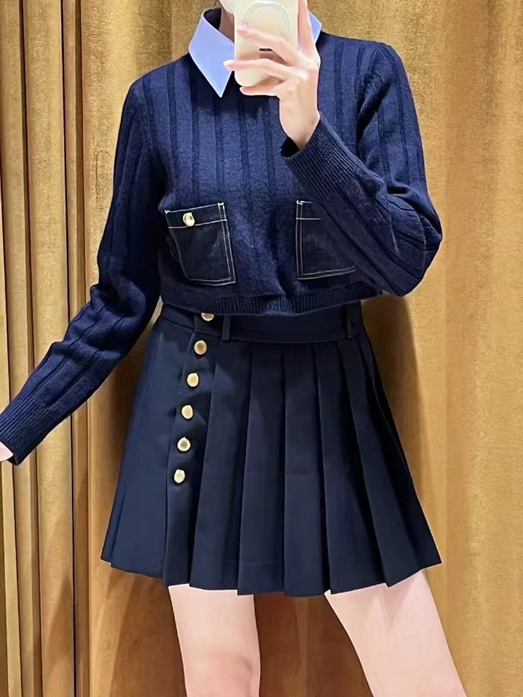 เสื้อสเวตเตอร์ไหมพรมถักแบบสองชิ้นปลอม คอปกพับ ดีไซน์ใหม่สำหรับฤดูใบไม้ร่วง แบรนด์ S Home Southern Oil คุณภาพสูงสำหรับผู้หญิง เนื้อผ้านุ่ม สวมใส่สบาย แขนยาว
