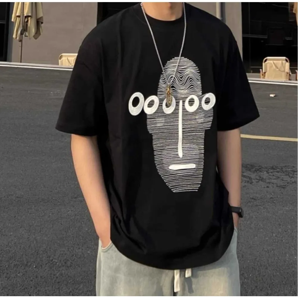 

Motorcycle Pure Cotton High-Quality Printed Short-Sleeved Men's 2025 Summer Loose Casual Versatile High Street
