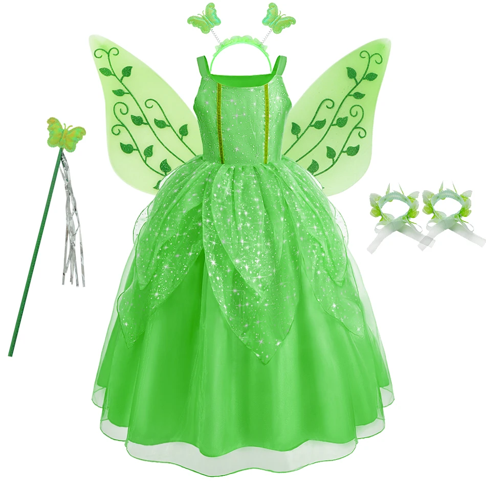 

Платье феи для девочек, детский костюм для косплея, ужин, зеленый, черный костюм, детская вечеринка ведьмы, нарядная одежда, маска принцессы на Рождество, Хэллоуин
