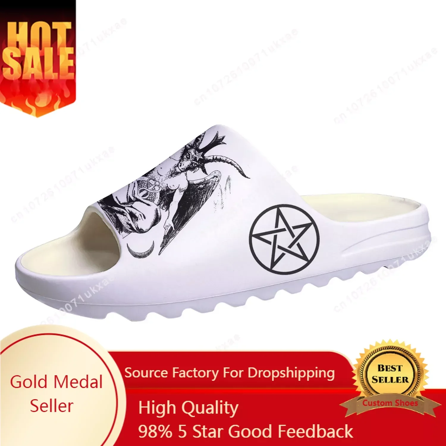 

Pentagram Baphomet Satan Satanic Goth Gothic Goat Soft Sole Sllipers Custom Step On Water Shoes Mens Womens Teenager Sandals