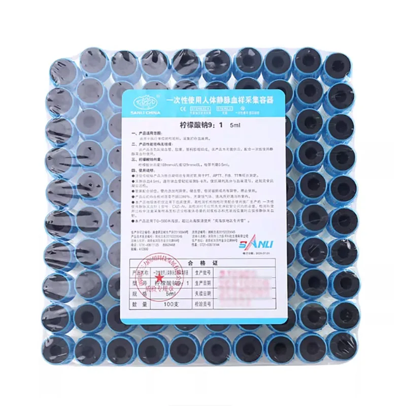 100pcs Lab Disposable Sodium Citrate 1:9 Sterile Vacuum Blood Collection Tube plastic Tubes 10ml 5ml 2ml pert sampling Tubes