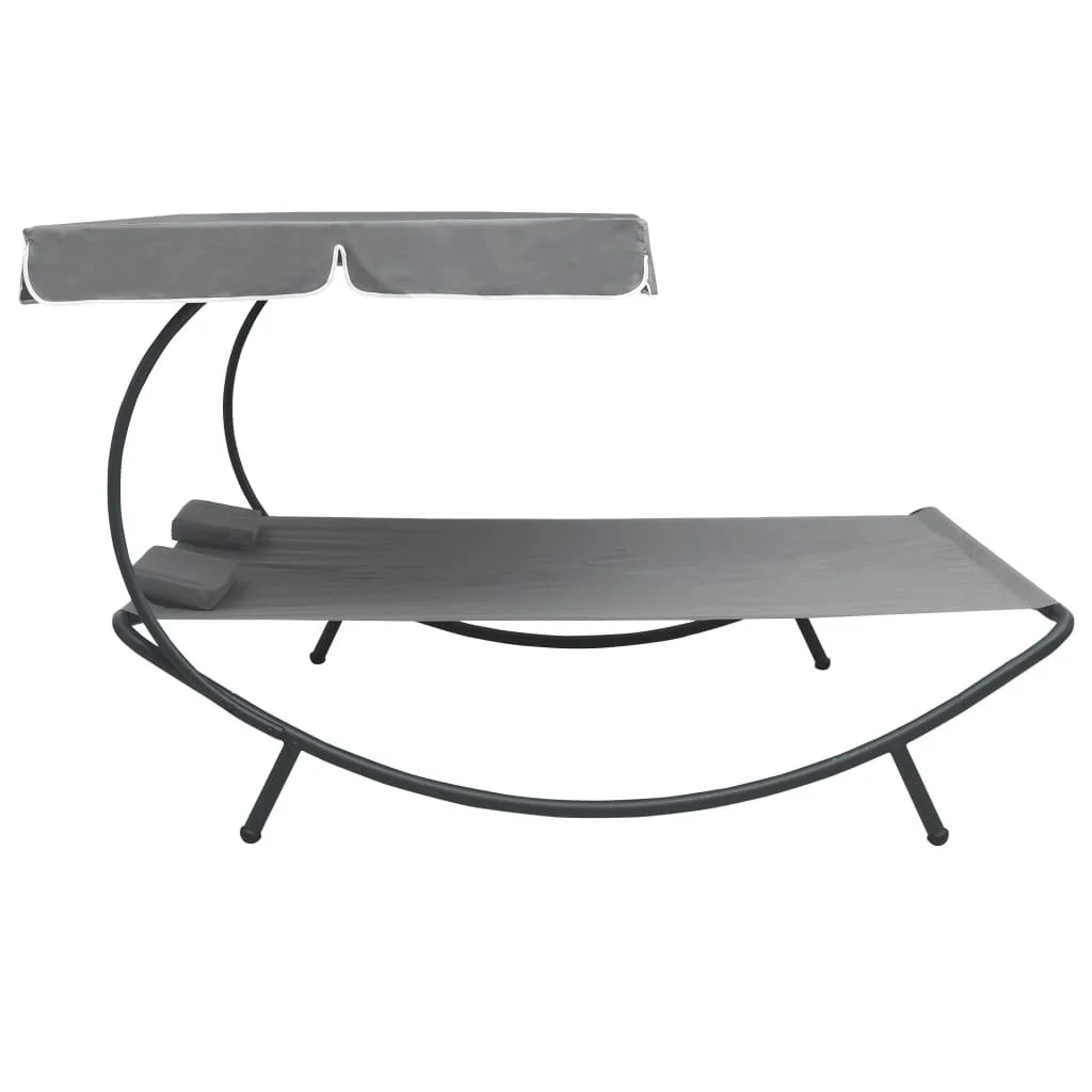 Lit de soleil d'extérieur, lit de salon Portable à Double Chaise avec auvent réglable et oreillers d'appui-tête gris/marron/blanc [Stock US]