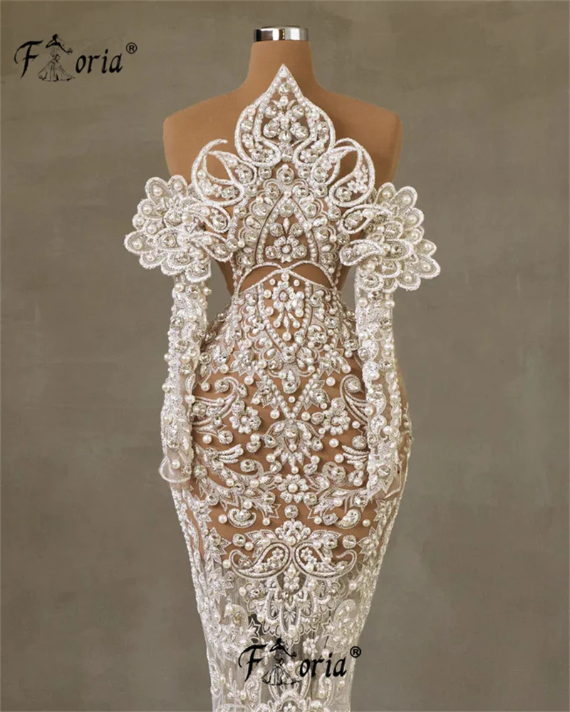 Robe de Mariée Sirène de Luxe en Dentelle 3D, avec des Appliques Florales, Vêtement de Soirée pour Patients