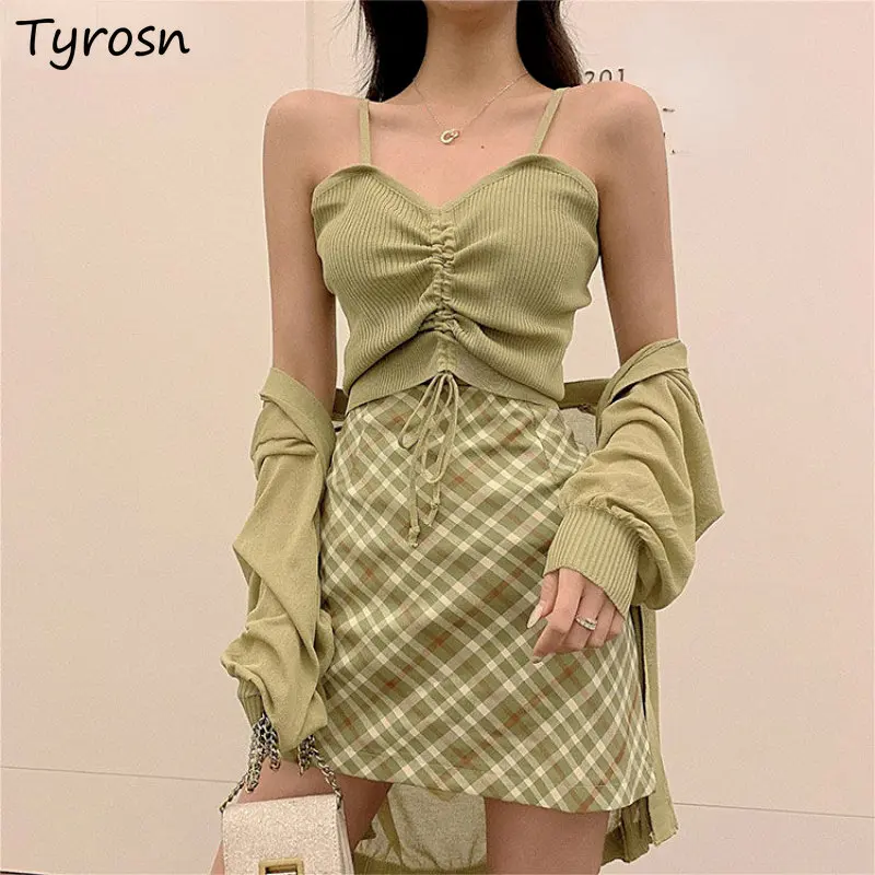 

Skirts Camisole Jacket Sets Women Design Fashion Sweet Elegant Tender Ladies Retro Daily Sexy Cozy Korean Style Leisure Simple