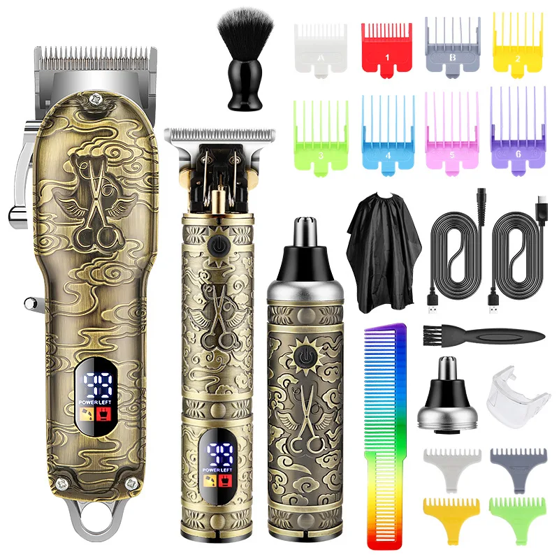 

Push and Shear Barber Set Professional Electric Oil Head Push and Shear Carving Pusher Razor Nose Hair Device Gift Box Clipper