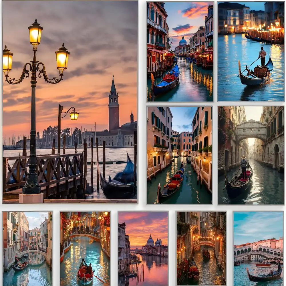 scenic landmark v-venice gondola Poster Classic Wall Art  Home Decor  Peel and Stick Unframed