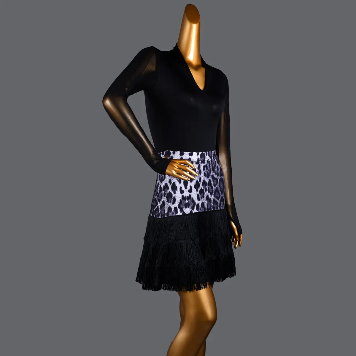 Latin Dance Rok Kwastje Rok Volwassen Chacha Nieuwe Professionele Praktijk Kleding Luipaard Patchwork Dansvoorstelling Korte Rok