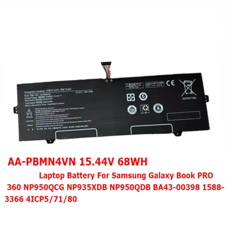 AA-PBMN4VN Laptop Battery for Samsung Galaxy Book PRO 360 NP950QCG NP950QDB NP935XDB BA43-00398 1588-3366 15.44V 68Wh