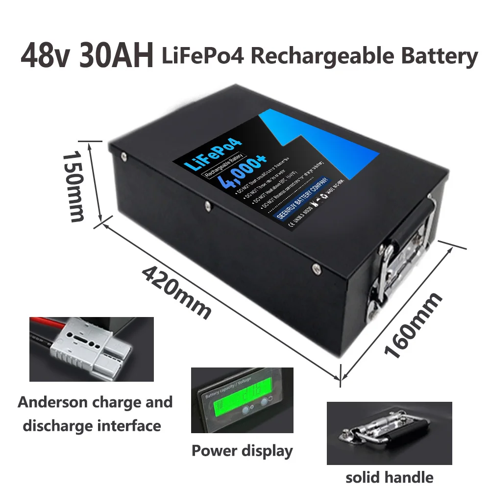 Batteria ricaricabile 48v 30AH LiFePO4 integrata BMS Bluetooth opzionale per carrello da Golf carrello elevatore AGV con caricatore 5A