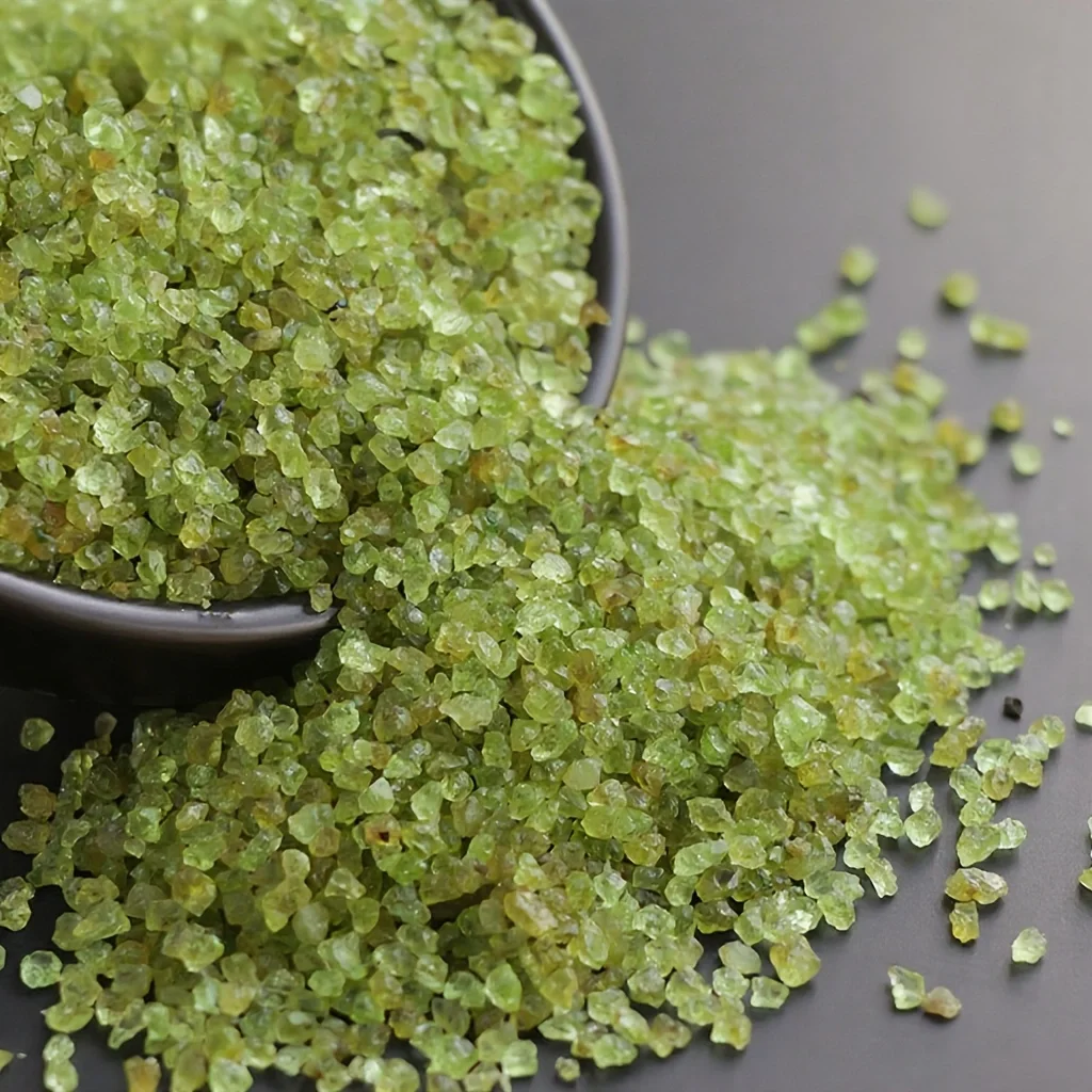Natural multi-sized Peridot crushed stones, irregular green decorative stone ornaments, Natural stone decorations for and roads