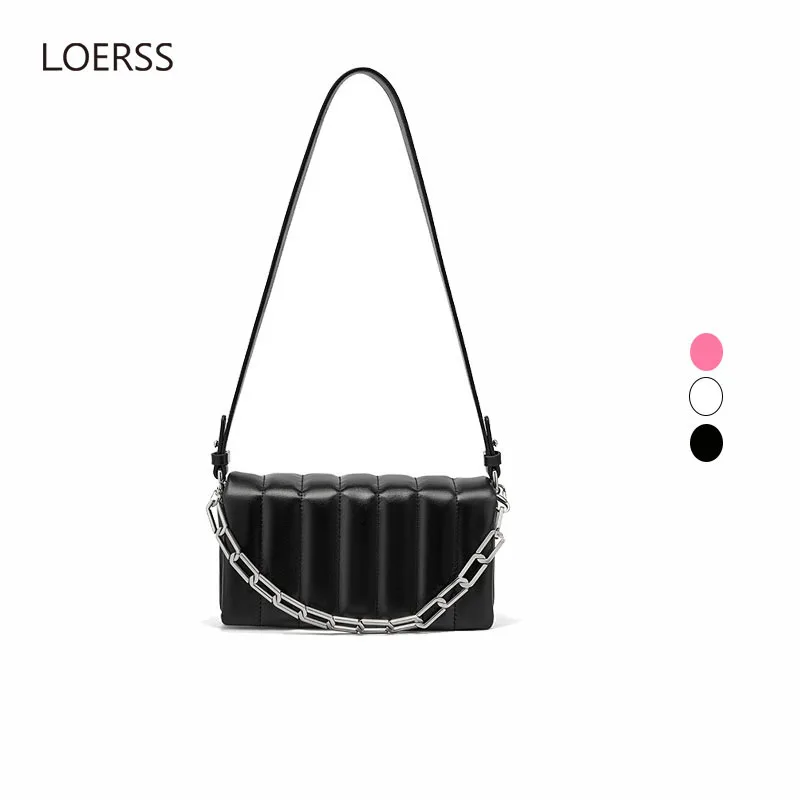 LOERSS-Bolso cruzado con cadena de cuero genuino, bolsa de mensajero versátil para viaje, compras, axilas, Color sólido, nuevo diseño, 2023