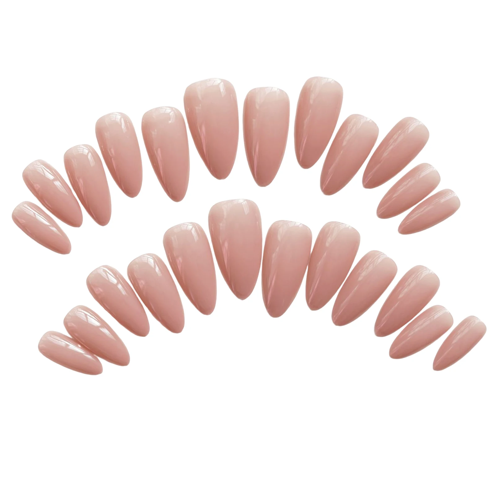 Glossy Beige Translucent False Nails Reusable Wearable Long Almond Nails for Fingernail DIY at Home