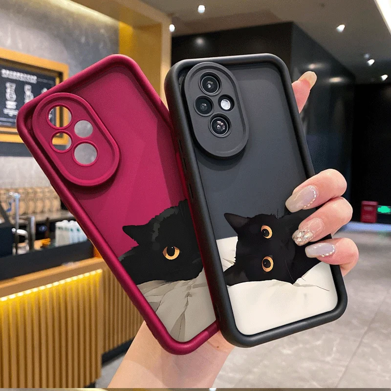 Cartoon Black Cat Couple Phone Case for Honor Huawei 200 90 Lite Mate 20 Pro Nova 10 P20 30 40 9X X8 5G Lovers Paired Soft Cover