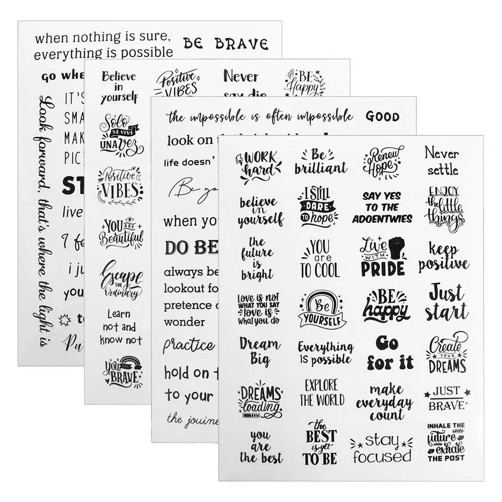 105pcs Inspirational Phrase English Phrase Stickers Scrapbook Material Decorative Stickers Inspirational Text Stickers Black