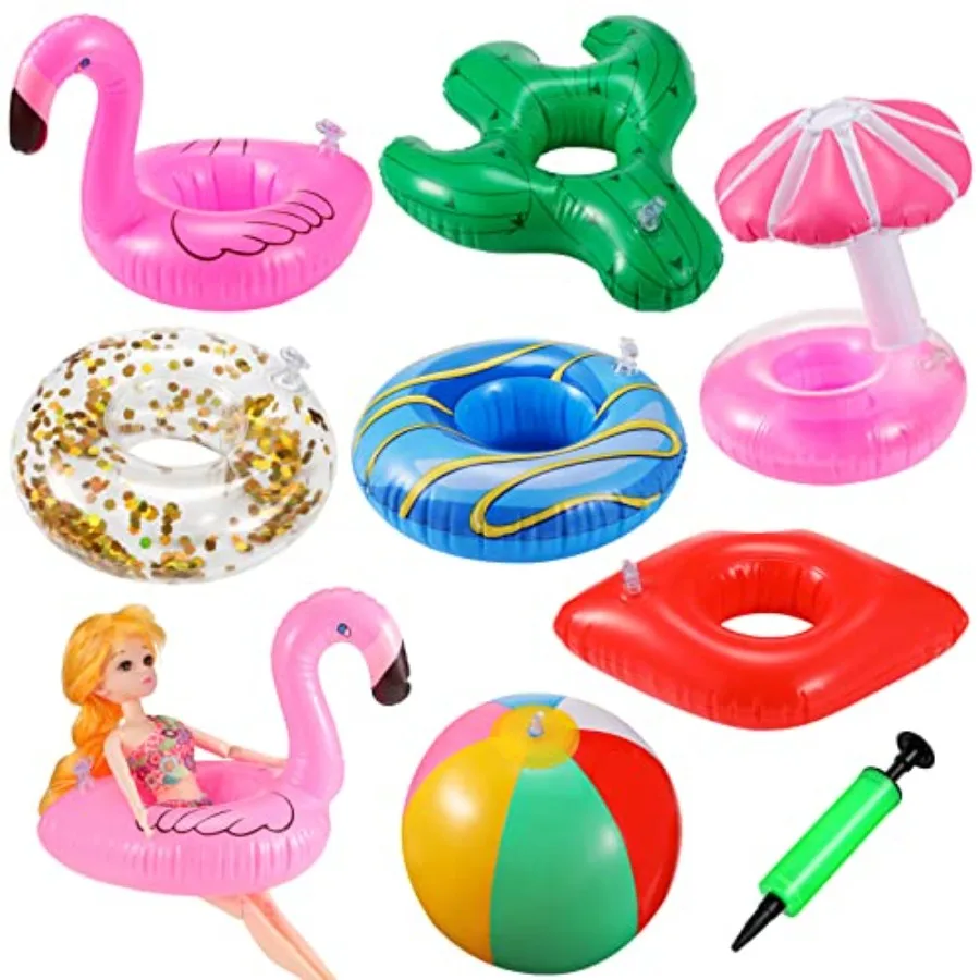 

6 Pcs Pool Floaties for Girl Dolls Swim Accessories Set Swimming Pool Floaties Party Ring Girl Dolls Cup Coasters Toys for 11.5