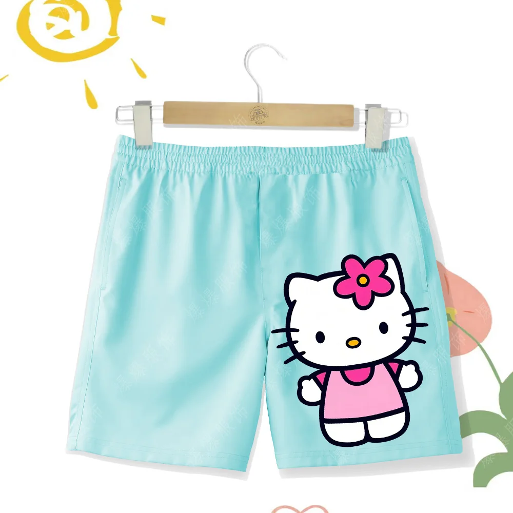 Anime Disney Kawaii Hello Kitty Girls clothing printed summer girls shorts slim 2-14 years old foreign casual pants pink