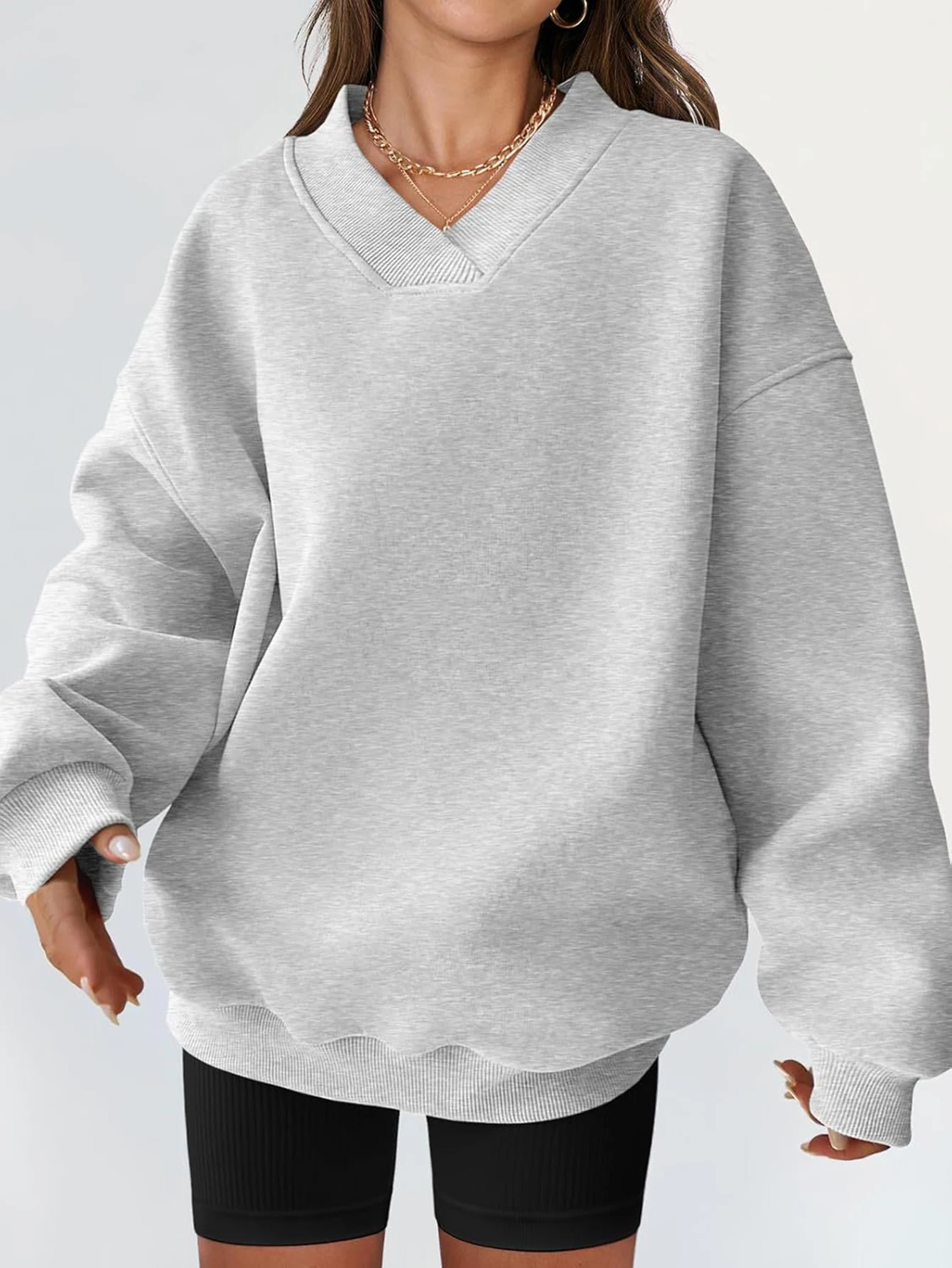 المرأة طويلة الأكمام الخامس الرقبة بلوزات الخريف الشتاء أزياء بسيطة عادي النمط الفرنسي لائق ارتداء اليومي #5