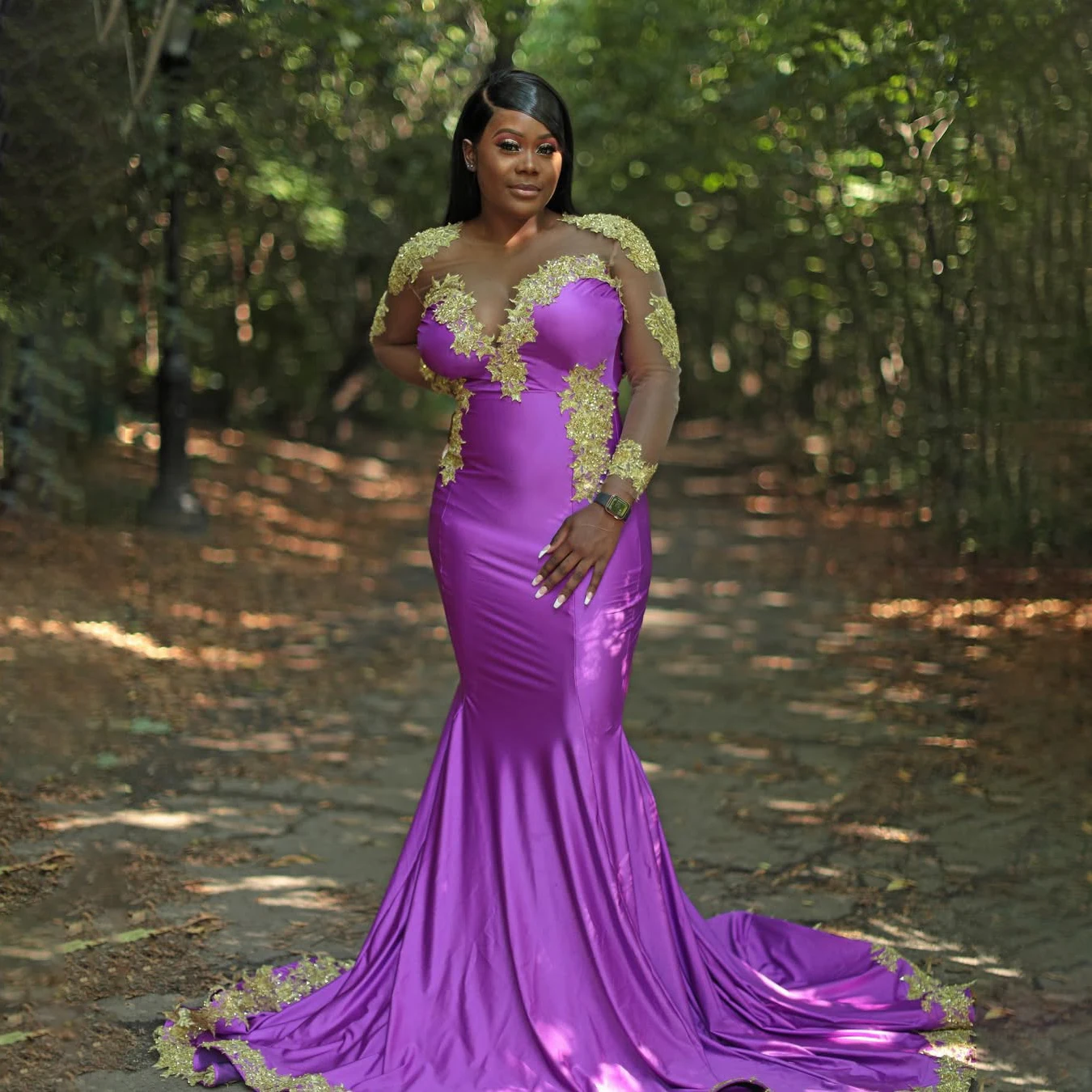 

Radia May Customized Long Sleeve Mermaid Prom Dress 2026 Gold Appliques Sheer Top Beaded African Party Gowns BP120