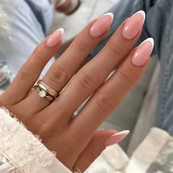 24Pcs Almond White Edge French Simple Nail Art Fake Nails Ballerina Press on Nails Seamless Removable Coffin False Nail Tip Set