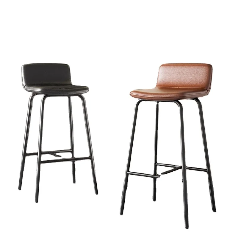 

Modern Home Bar Chair with Simple Backrest Luxury High Stool for Front Desk Internet Popular Wood and Metal Frame Design
