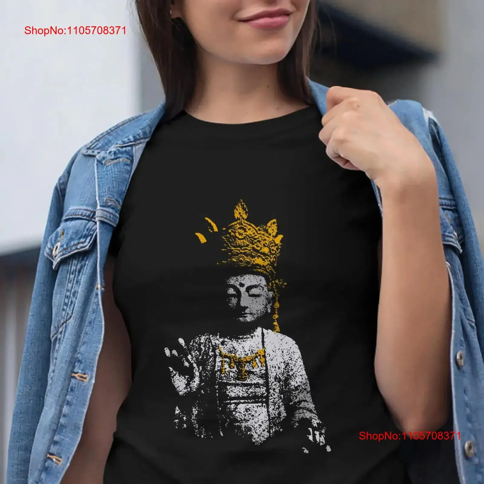 T-shirt Guan Yin Kannon, Bodhisattva Bouddha de la compassion, méditation spirituelle Zen, Mudra des mains, Art bouddhiste vintage, effet délavé