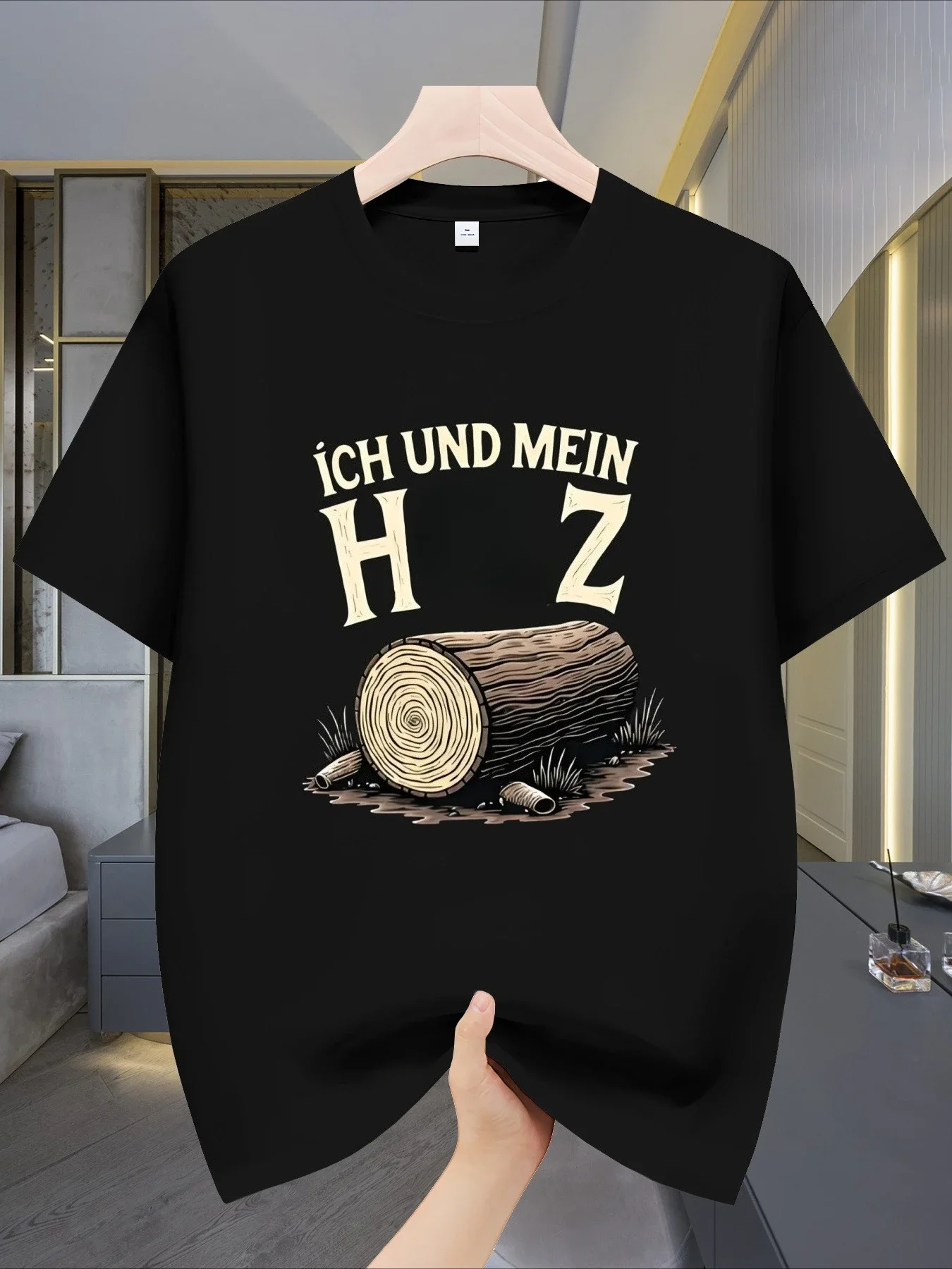 

Ich Und Mein Holz Log Graphic Cotton T-Shirt Funny German Lumberjack Casual Crewneck