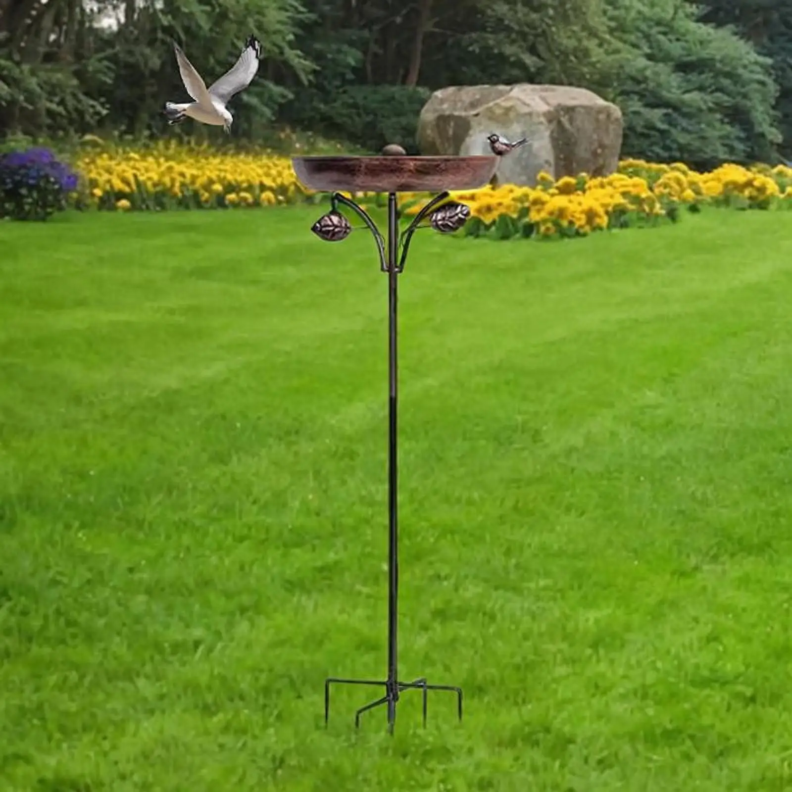 Metal Bird Bath 5 Pronged Base Freestanding Birdbath for Yard Outdoor Lawn