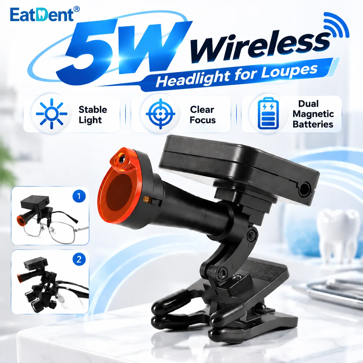 Ergonomic Dental Ergo Loupes 5W Wireless Loupe Headlight Portable Dental Loupe Light LED Headlight Dual-battery Magnetic Design