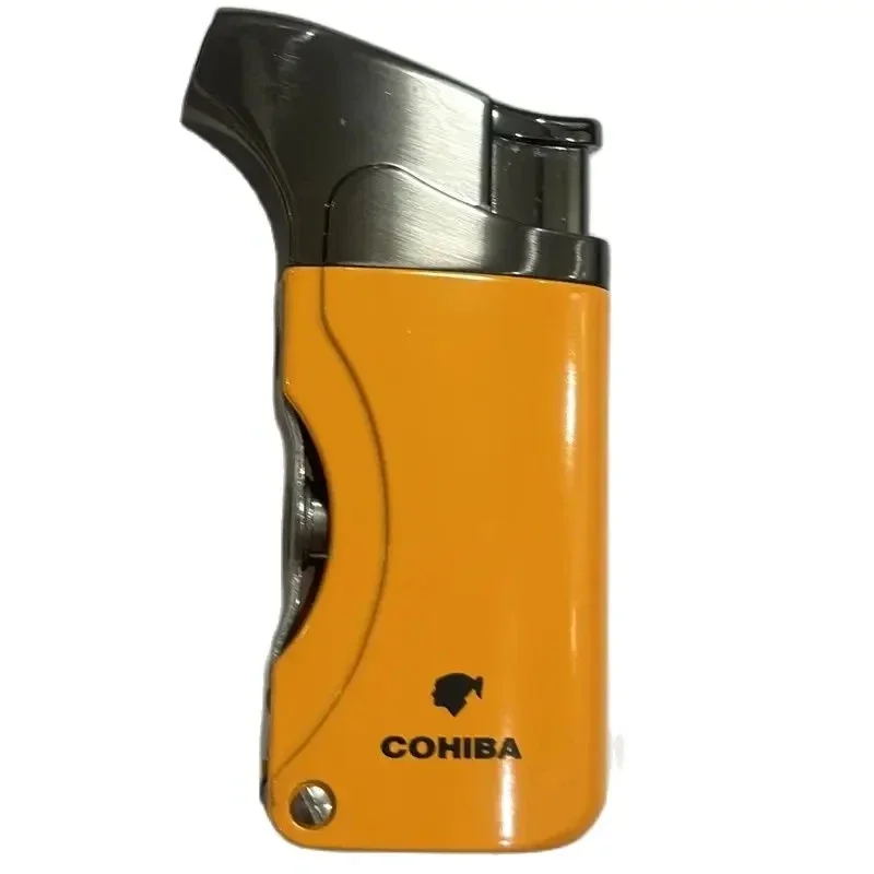 COHIBA-Windproof Cigar Lighter, Metal Torch, Butane Jet, Sharp Blade, Cutting Machine, High-end Portable Gift Box