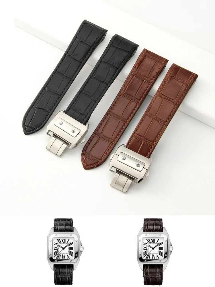 Cowhide Leather Watch Strap for Cartier Santos 100 Series Watch Bracelet Waterproof Sweatproof 20mm 23mm Accessories Replacement