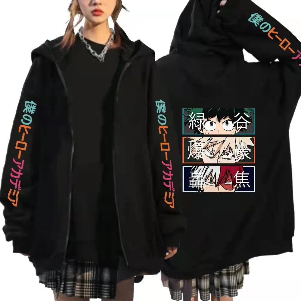 

Bakugou Zipper Hoodies for Women Men Anime My Boku No Hero Academia Zip Up Sweatshirts Unisex Sportswears Tops Jackets Sudadera