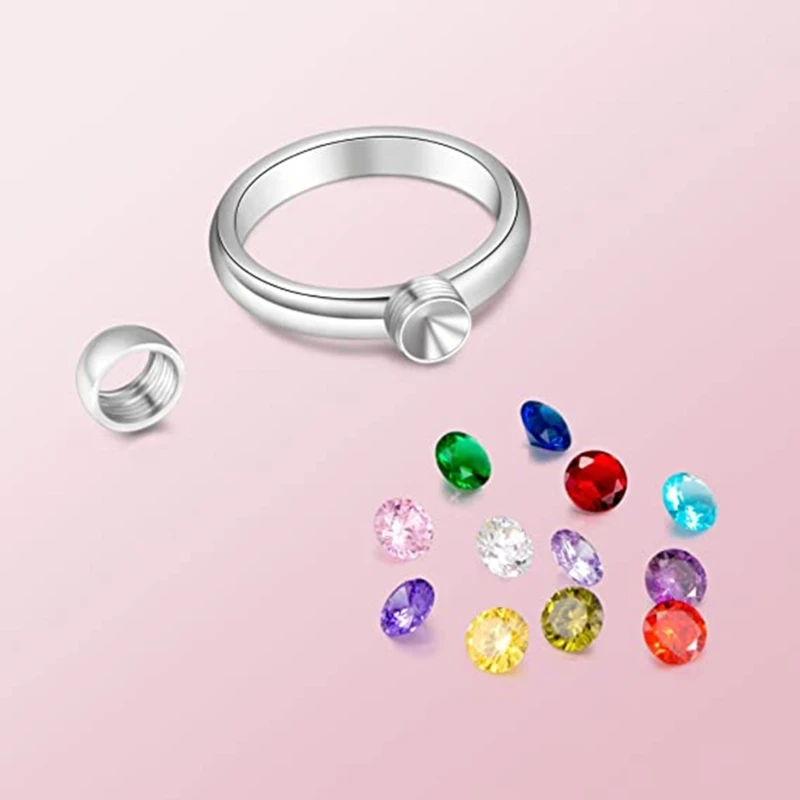 Birthstone Rings with 12 Color Zircon Replaceable Jewelry for Women Girl