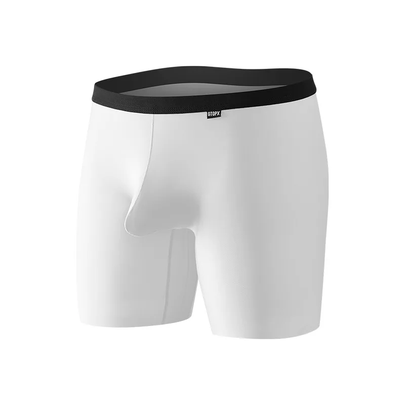 Men Extended Length Ice Silk Boxer Briefs Anti-Chafing Thigh Low Rise Ultra Thin Sport Cycling Shorts U Convex Pouch  Underwear