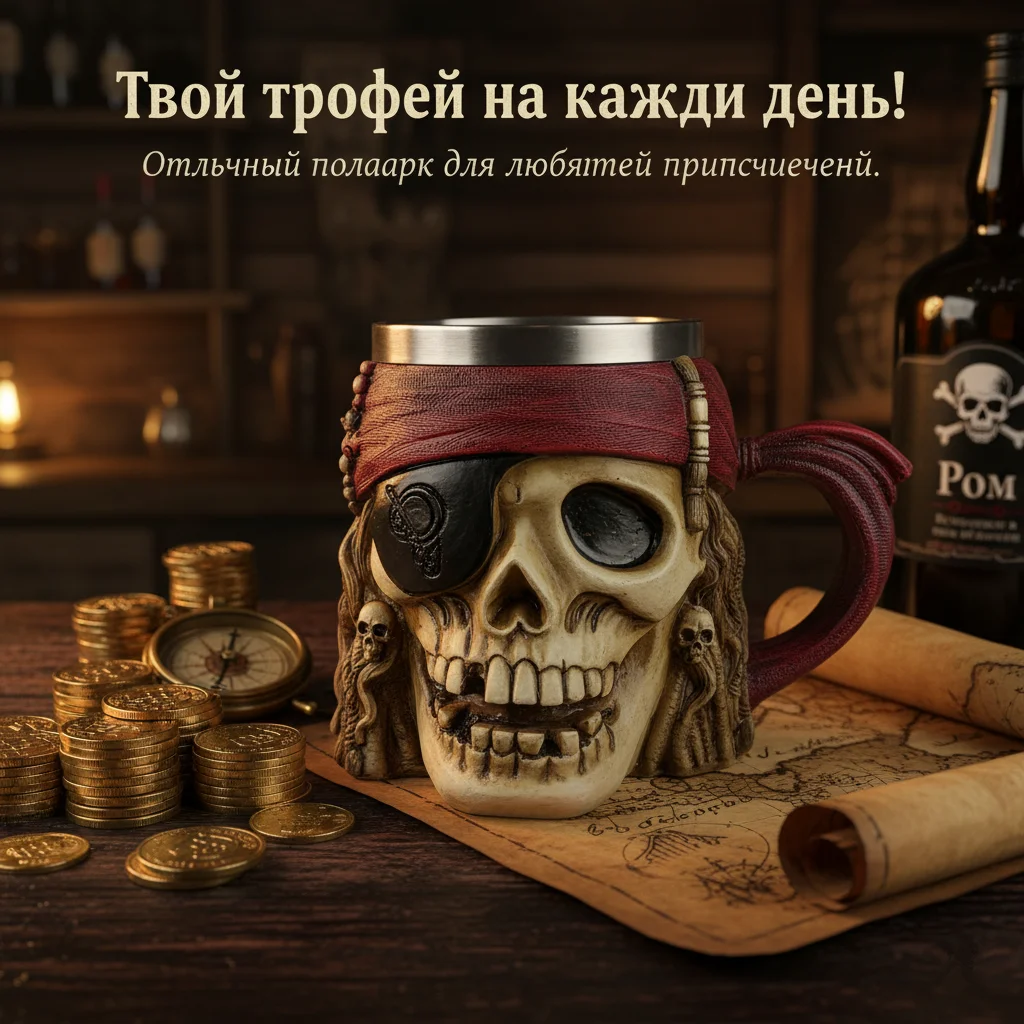 450ml/15oz Piratenschädel Bierkrug, Karibischer Piraten 3D Kaffeebecher, Harzkrug mit Edelstahl-Innenfutter, Gotischer Trinkbecher