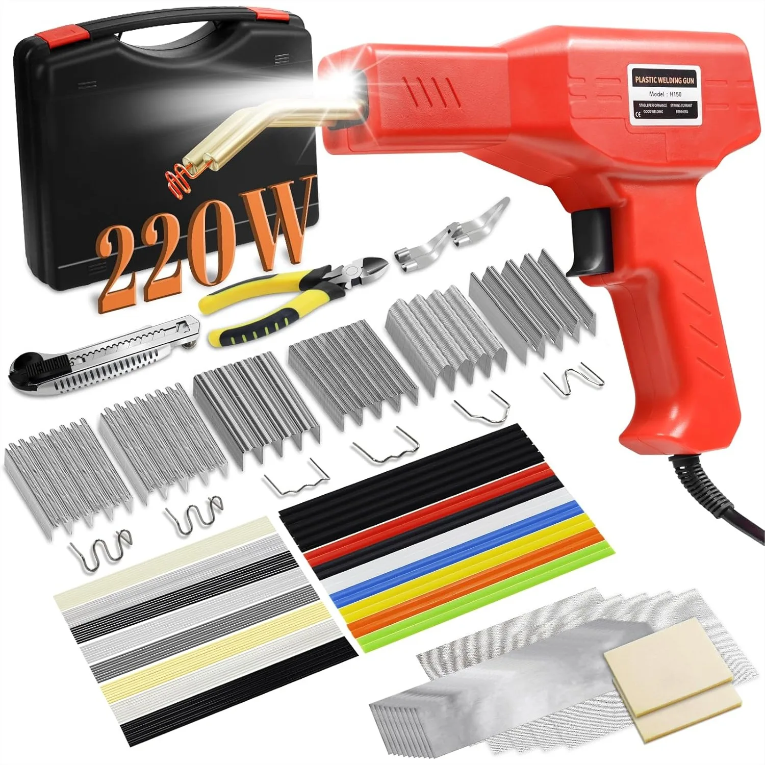 

220W Plastic Welder, 2 in 1 Welding Kit with 1000 Hot Staples & 92 Welding Rods for Car Bumper Repair