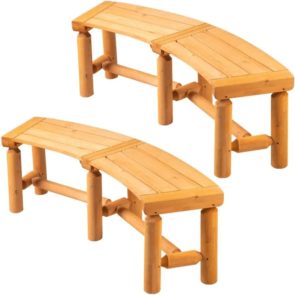 

Outdoor Wooden Curved Backless Porch Bench Rustic Style Cedar/Fir Wood Log Fire Pit Bench for Patio Garden Deck and Backyard, 4