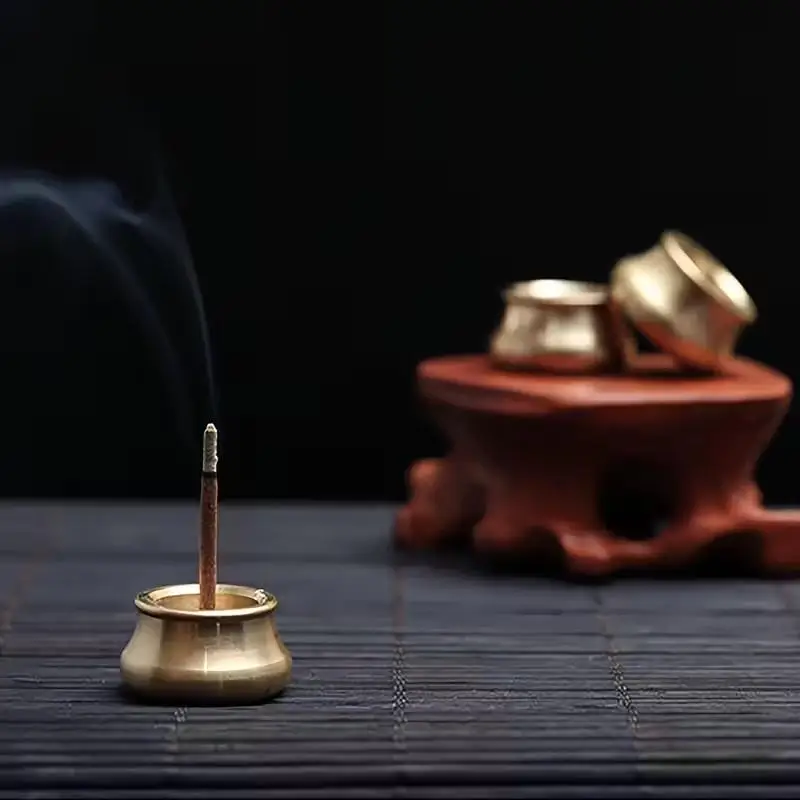 Buddhistische Gadgets: Kupfer-Räuchergefäß, Räucherhalter, Ascheauffangbehälter, für Räucherstäbchen, traditionelle Formen, Mini-Café-Ornament, Heimdekoration – Detail 2