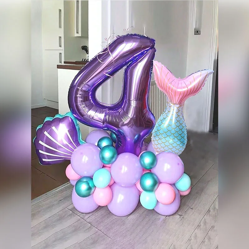 35 unid/set globo temático del océano 40 pulgadas púrpura Digital cola de sirena Shell globos de película de aluminio macarrón globos de látex cumpleaños