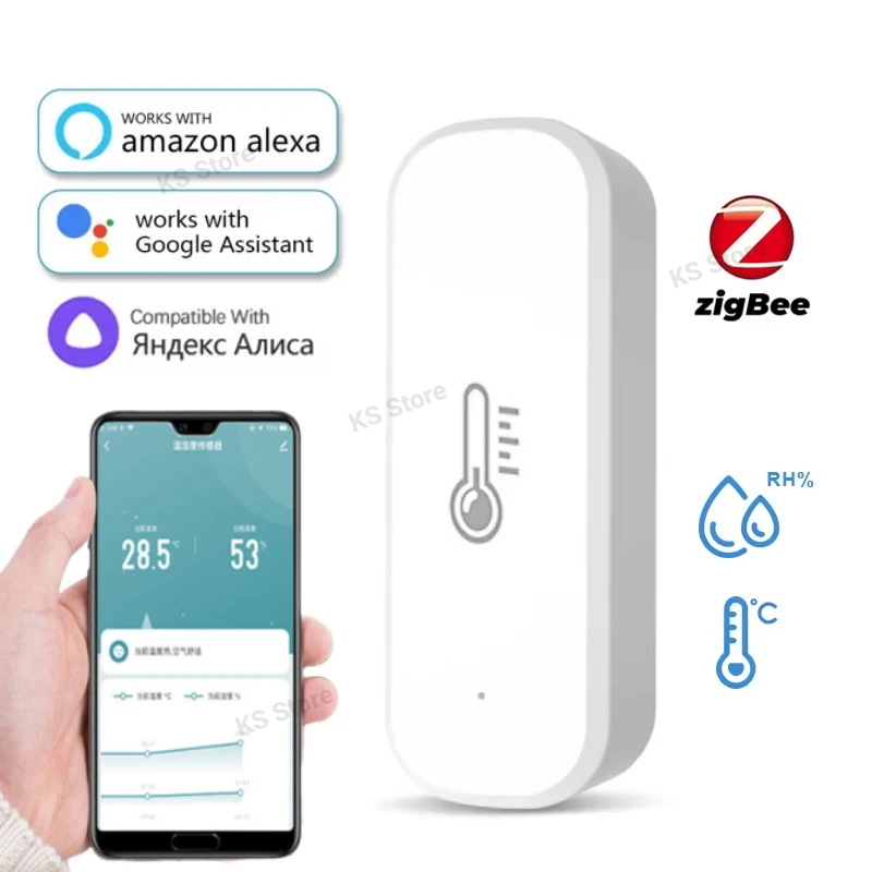 Tuya Zigbee Smart Temperature Humidity Sensor Indoor Hygrometer Controller Monitoring Work with Smart Speaker Alexa Google Home