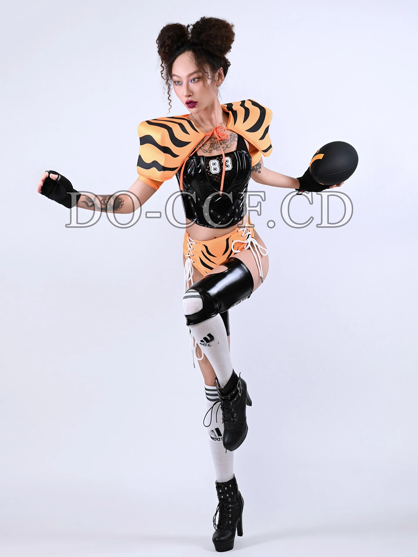 2025 gogo desempenho traje laranja preto rugby conjunto boate bar dj vestido de festa feminino jazz dança drag queen palco wear dn21545