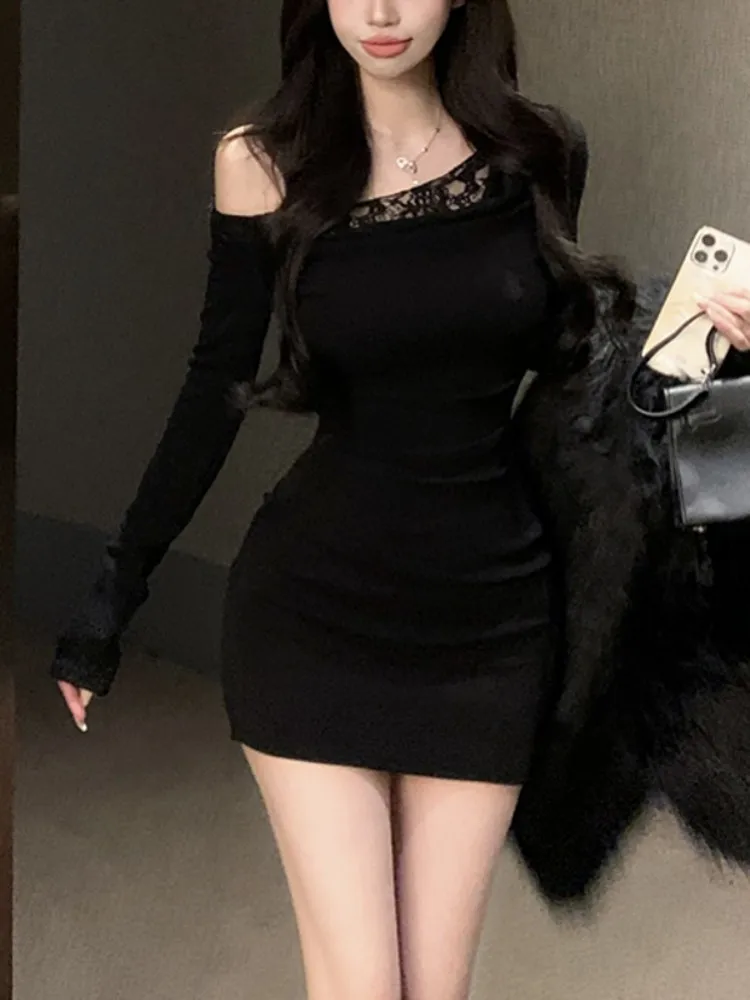 Ele Pure Desire Long Sve Dr Dames Herfst Winter Rich Girl Feeling Taille Cinch oulder Blootstelling Bodycon ort Dr