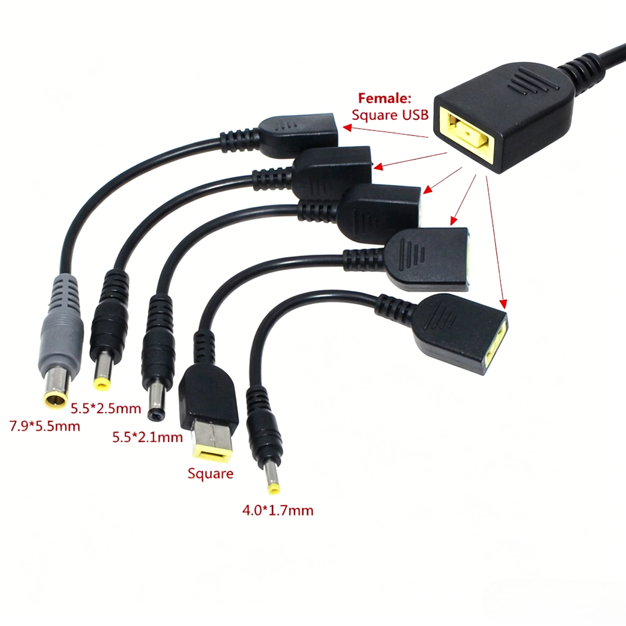 Quadratischer Buchsenstecker auf 5,5x2,1/7,9x5,5/4,0x1,7mm DC-Stecker Stromadapterkabel für Lenovo Thinkpad Laptop 15cm