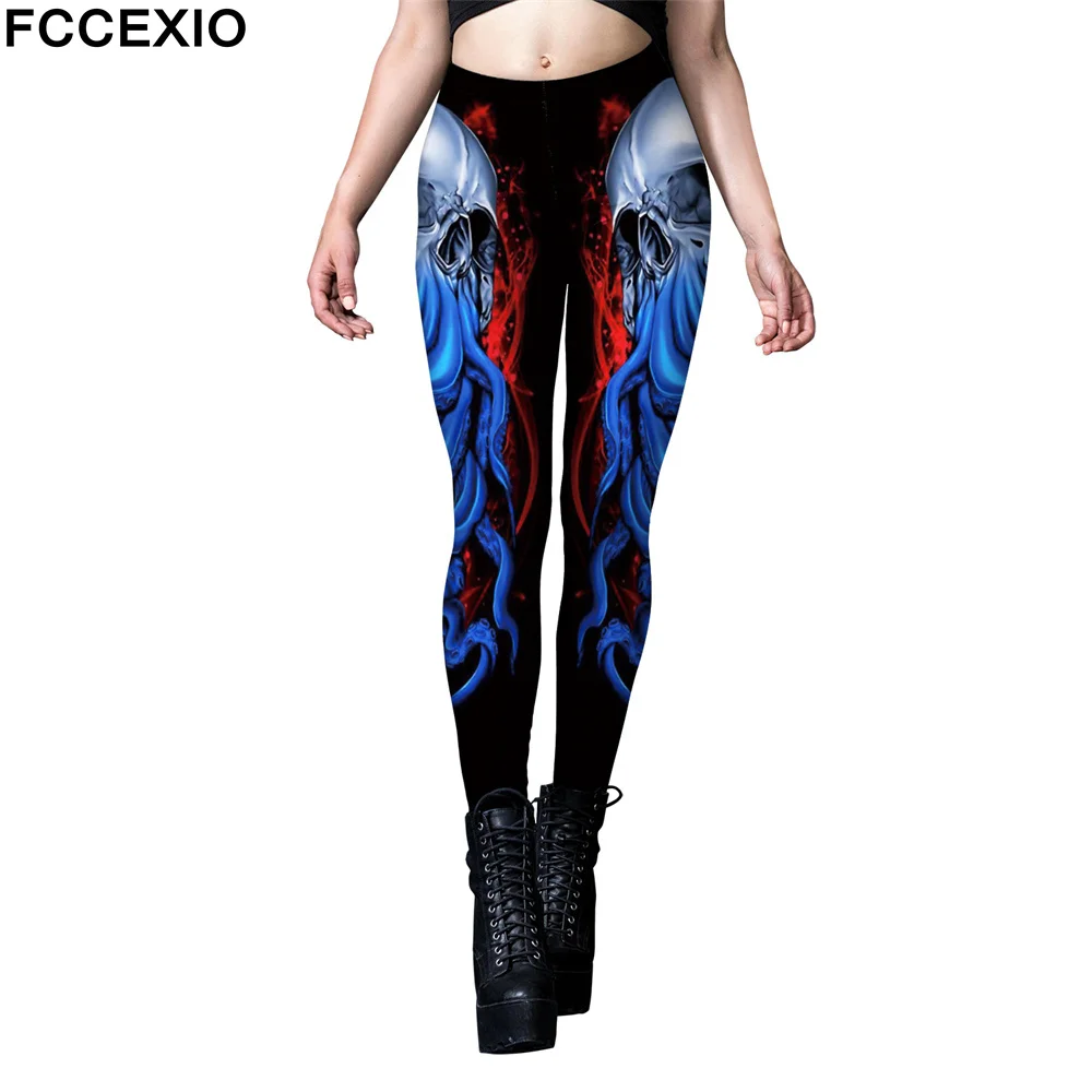 

FCCEXIO Horror Head 3D Print Womens Legging Fitness Fashion Leggings Push Up Stretch Leggins Mujer Halloween Party Cosplay Pants