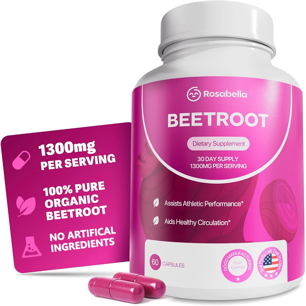 

Organic Beet Root Capsules - 1300mg Beet Root Powder Aids Healthy Circulation & Vitality, Non-GMO, Beet Root Supplement - 60 CAP