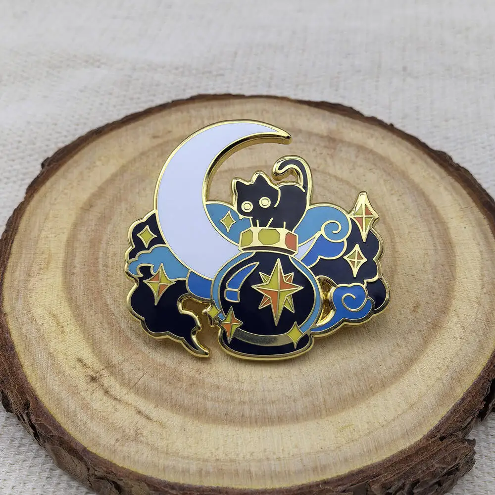 Deep Sky And A Black Cat Enamel Pin Cute Kitten On The Moon Brooch Magic Bottle Badge Halloween Gift Accessories